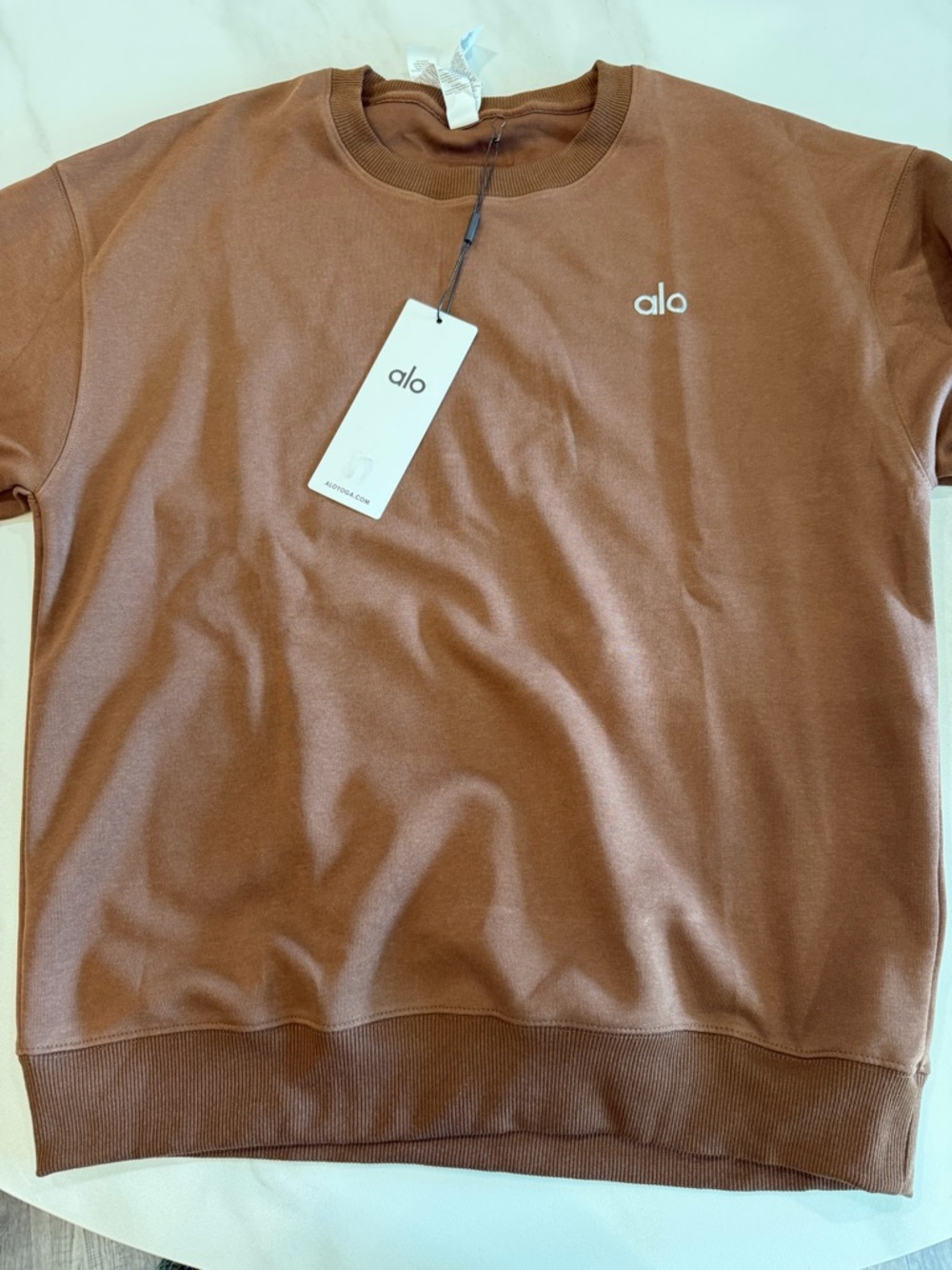 ALO Yoga Brown Crewneck Sweatshirt with Small Logo
